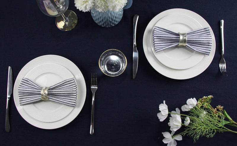 INFEI Plain Striped Cotton Linen Blended Dinner Cloth Napkins - Set of 12 (40 x 30 cm) - for Events & Home Use (Navy) - Image 5